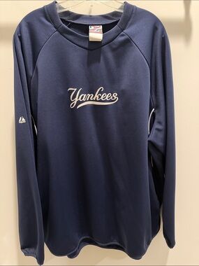 2XXl Majestic Navy Yankees Crewneck Pullover
